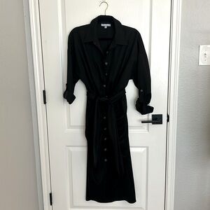 Antonio Melani Roxanne Long Sleeved Ruched Tie Waist Button Front Shirt Dress